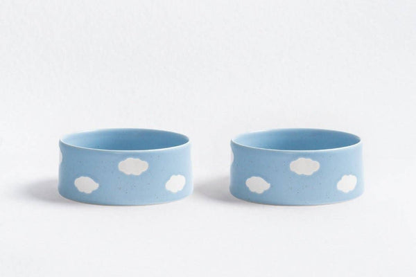 Ceramic cat bowl blue clouds design for cats, kittens, small dogs and puppies.