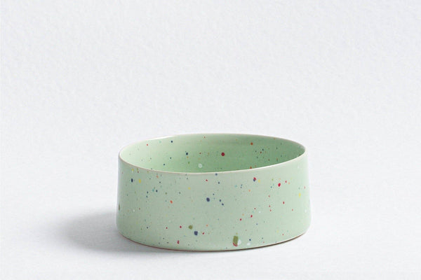 Ceramic cat bowl mint green speckles small size.