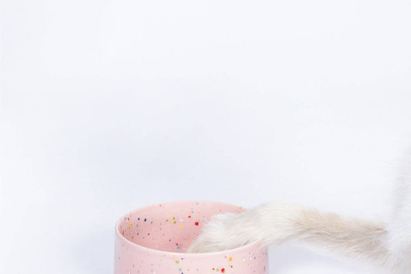 Ceramic cat bowl pretty pink speckles design. 