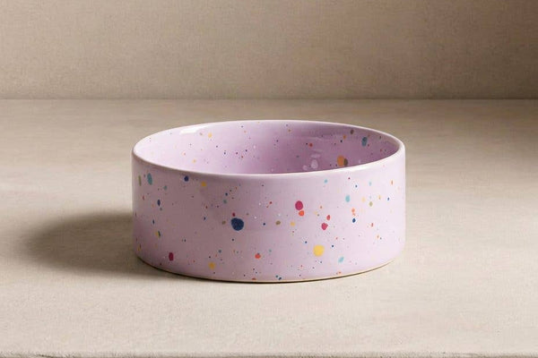 Ceramic dog bowl purple speckles for dogs and puppies.