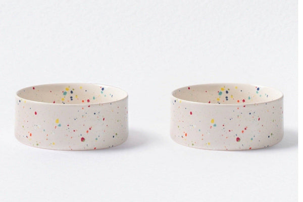 Ceramic food or water dog bowl in white speckles.