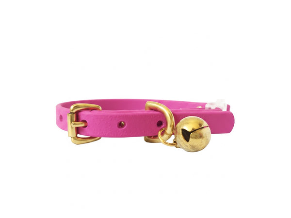 Magenta Pink BioThane® Cat Collar With Breakaway Safety Buckle & Bell - Brass