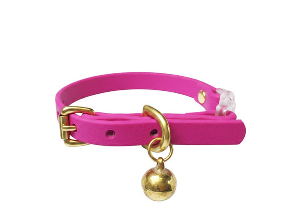 Magenta Pink BioThane® Cat Collar With Breakaway Safety Buckle & Bell - Brass