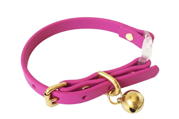 Magenta Pink BioThane® Cat Collar With Breakaway Safety Buckle & Bell - Brass