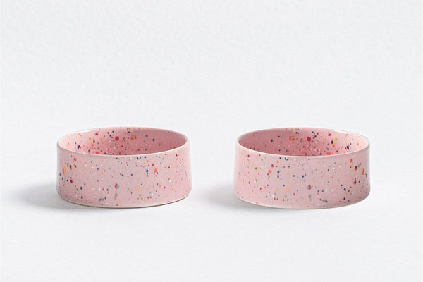 Pink ceramic cat bowls small painted speckles
