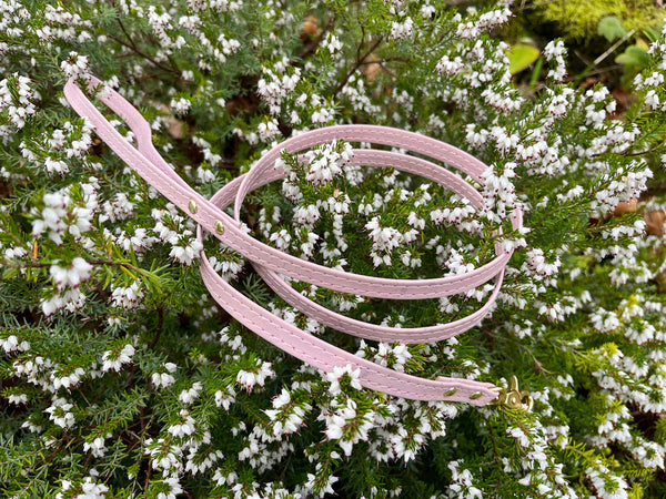 Pink cork cat lead with luxury brass hardware - other colours available. Small size for cats and kittens to use with a cat harness.