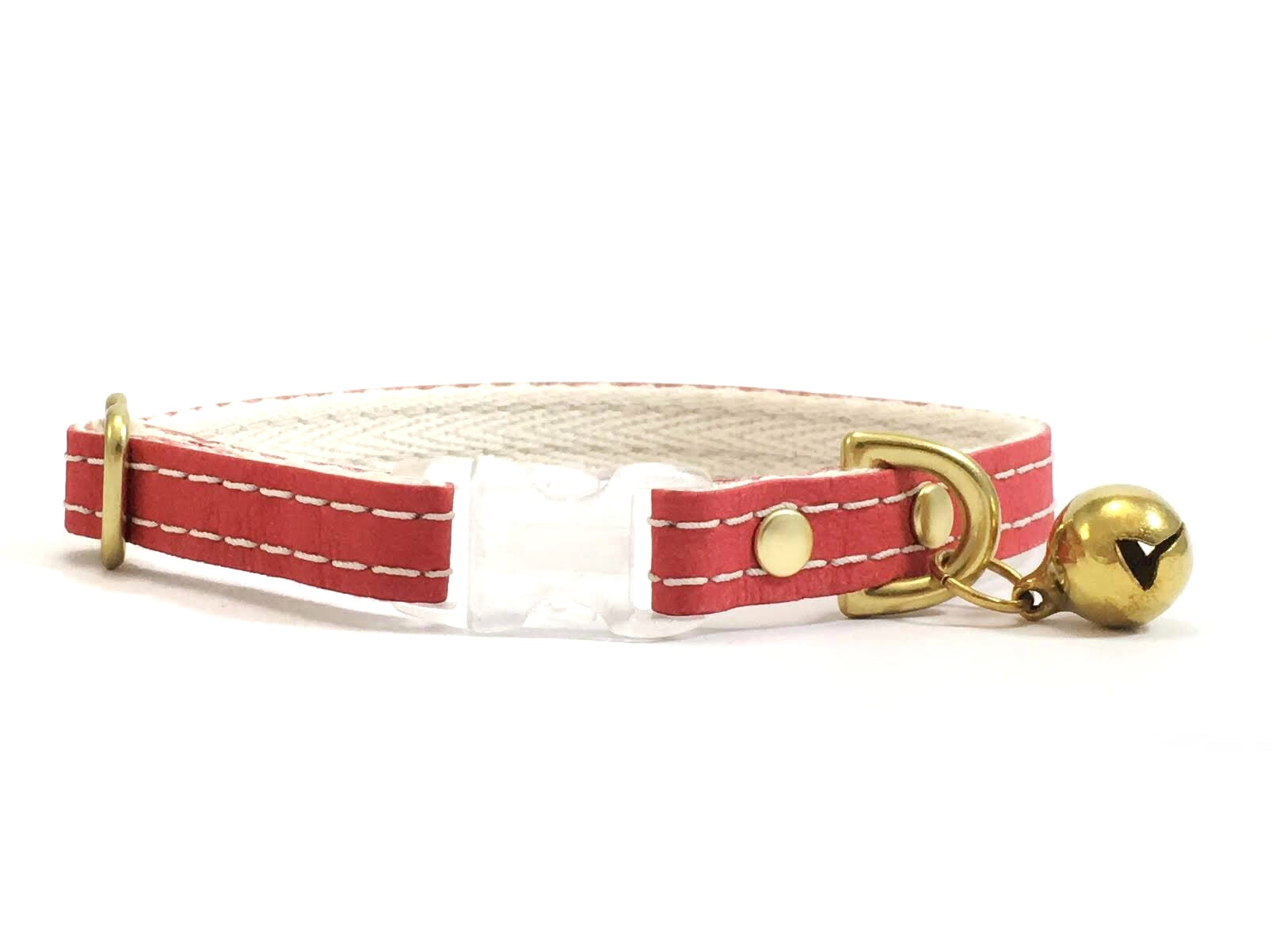 Red Vegan Leather Cat Collar With Breakaway Safety Buckle & Brass Bell –  Noggins & Binkles