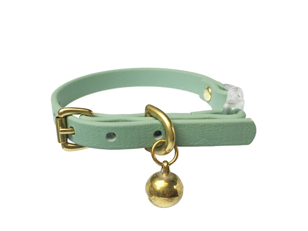 Sage Green BioThane® Cat Collar With Breakaway Safety Buckle & Bell - Brass