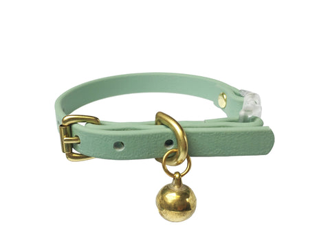 Sage Green BioThane® Cat Collar With Breakaway Safety Buckle & Bell - Brass