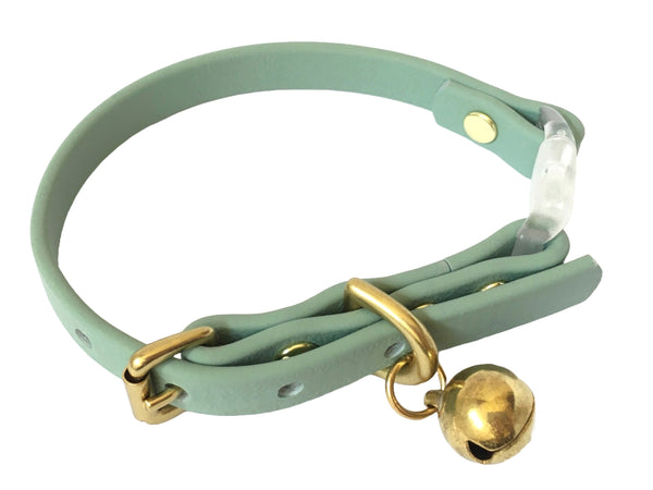 Sage Green BioThane® Cat Collar With Breakaway Safety Buckle & Bell - Brass