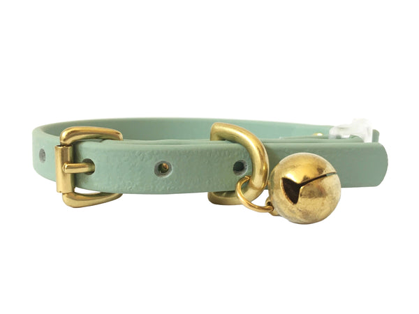 Sage Green BioThane® Cat Collar With Breakaway Safety Buckle & Bell - Brass