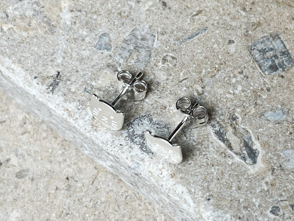 Sterling silver small cat stud earrings