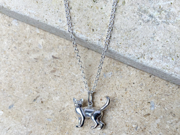 Sterling silver cat necklace for cat lovers and cat mums