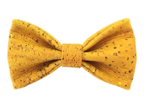 Yellow cat and kitten bow tie in vegan cork leather.