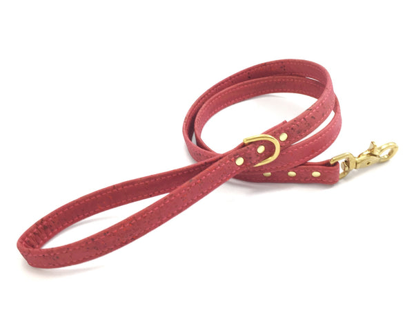 Pink dog lead in eco friendly, sustainable and ethical vegan cork leather, handmade in the UK