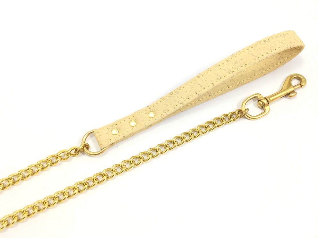 Chain Dog Lead in Luxury Solid Brass - Vegan Cork Leather Handle ...