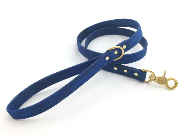 Blue boy dog lead in unique vegan cork leather, made in the UK
