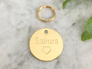 Luxury Brass Cat ID Tag with Heart and personalised engraved address details