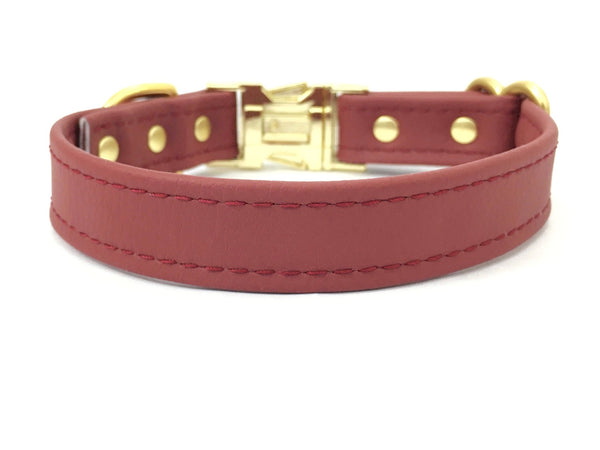 Burgundy vegan silicone leather dog collar, waterproof and stink proof.