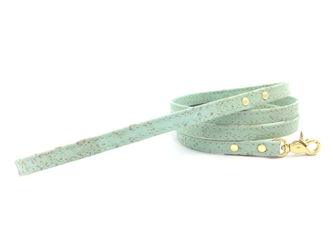 Cat lead in luxury vegan cork 'leather' for using with a cat harness, available in green, white, pink, orange, yellow and turquoise blue