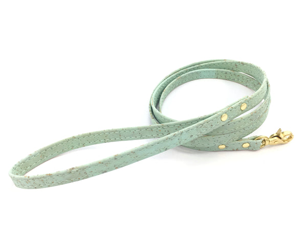 Cat leash in unique vegan cork 'leather' with secure solid brass hardware, leash can be attached to our cat harness, made in the UK by Noggins & Binkles