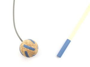 Cat Teaser Wand Toy - Blue Stripes Cork Ball With Solid Wood Stick
