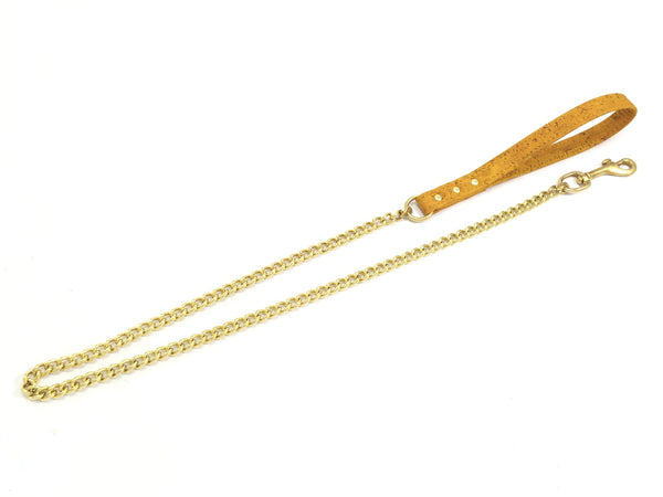 Luxury chain dog lead, chunky strong solid brass chain with a vegan cork leather handle