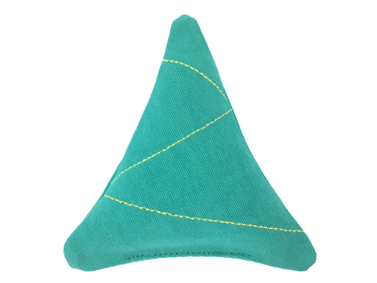 Christmas tree dog toy made from emerald green organic cotton canvas and recycled polyester filling. Made in the UK.