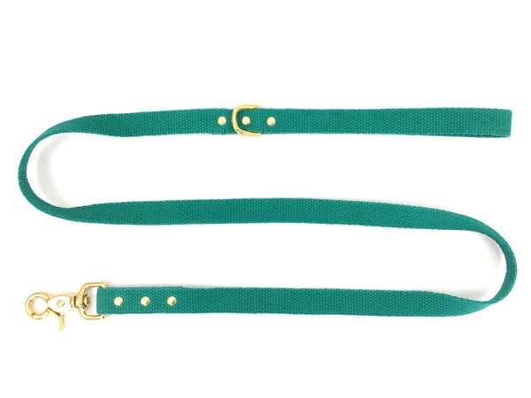 Emerald green dog lead in soft cotton and luxury solid brass.