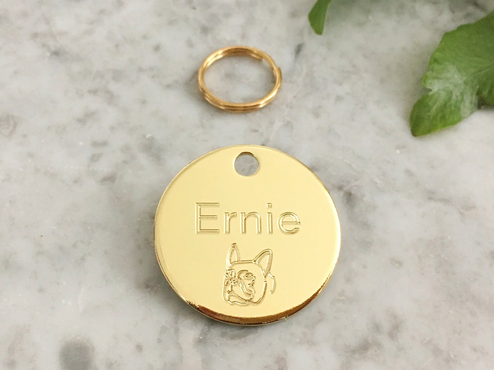Luxury Dog ID Tag in Solid Brass with French Bulldog Head and Personalised Engraving