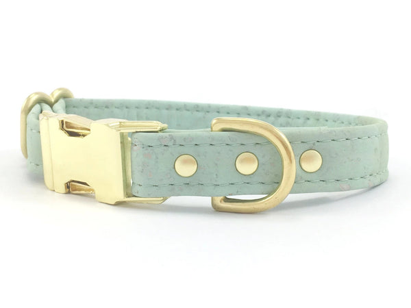 Mint green dog and puppy collar in unique vegan cork leather, made in the UK