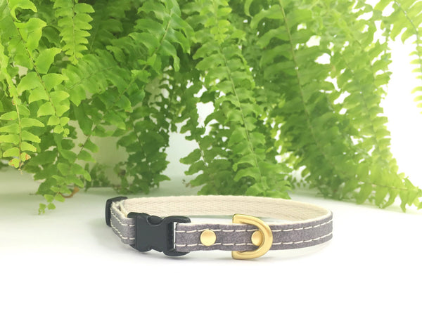 Grey extra small dog and puppy collar with luxury brass hardware