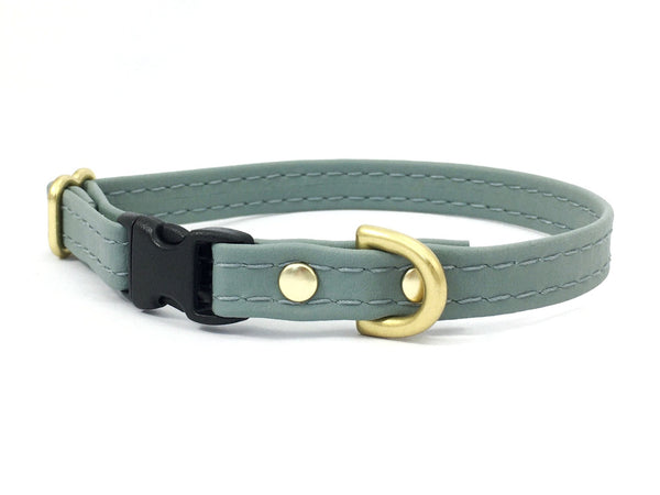 Grey vegan silicone leather miniature dog and puppy collar for small dogs.