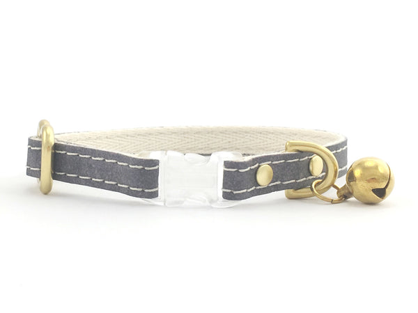 Luxury vegan leather cat collar with breakaway safety buckle and brass bell