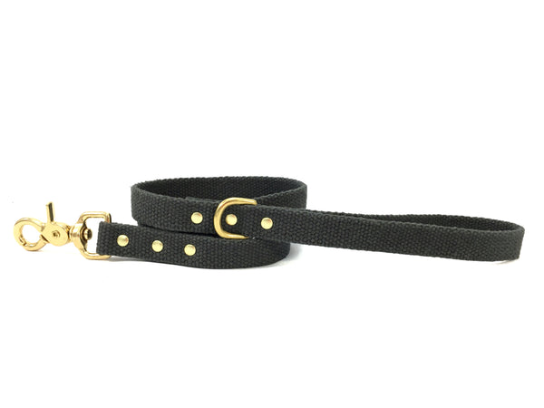 Grey Cotton Dog Lead With Solid Brass Trigger Snap Hook