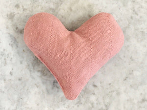 Heart cat toy with organic catnip and natural pink organic cotton canvas. Filled with eco friendly recycled plastic bottle filling and made in the UK.
