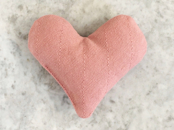 Heart cat toy with organic catnip and natural pink organic cotton canvas. Filled with eco friendly recycled plastic bottle filling and made in the UK.