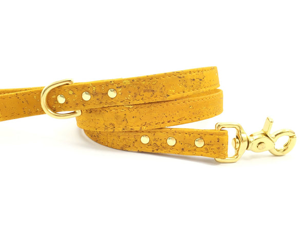 Yellow Vegan Cork 'Leather' Dog Lead With Solid Brass Trigger Snap Hook