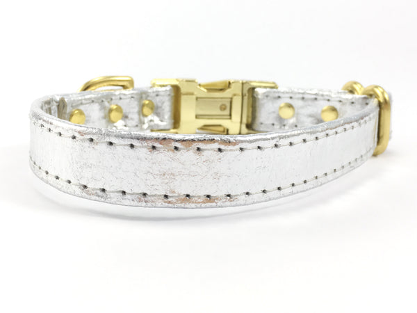 Silver Dog Collar With Brass Buckle in Piñatex Vegan Leather