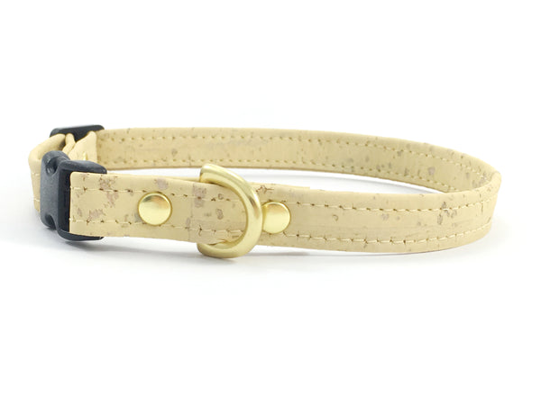 Extra small/miniature dog collar in designer pastel yellow luxury vegan cork 'leather', made in London