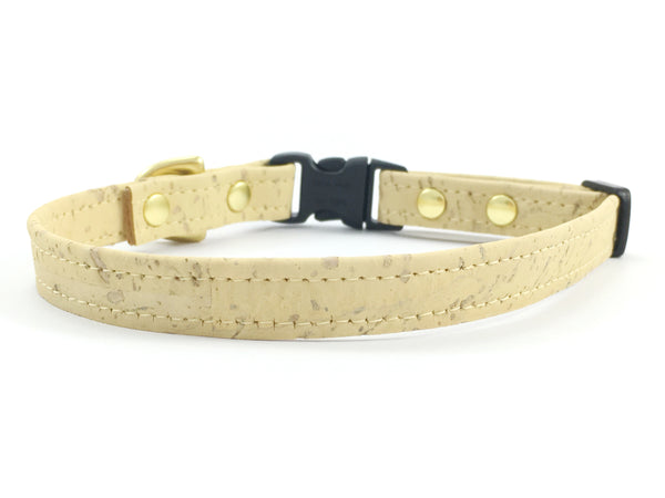 Pastel lemon yellow extra small/miniature/toy dog collar in luxury vegan cork 'leather' with fancy brass hardware