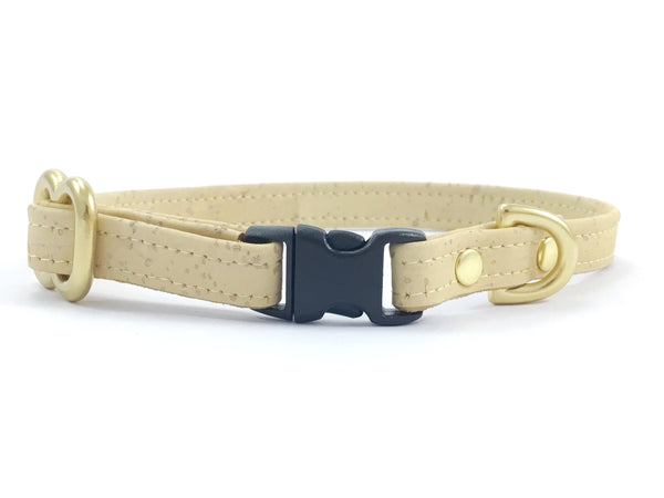 Luxury miniature/toy dog collar in pastel yellow vegan cork leather, suitable for miniature dachshunds, chihuahuas and Maltese