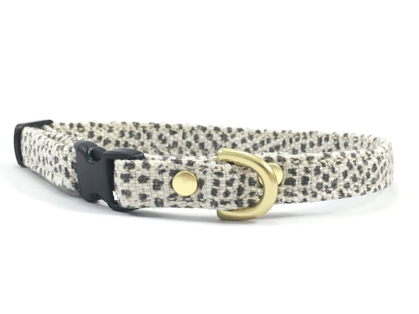 Luxury grey polka dot miniature/little dog collar, made in London by Noggins & Binkles
