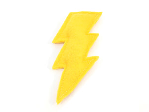 Organic catnip lightning bolt cat toy in yellow recycled vegan felt and filled with recycled PET fibre and organic catnip, eco friendly and sustainable cat toy