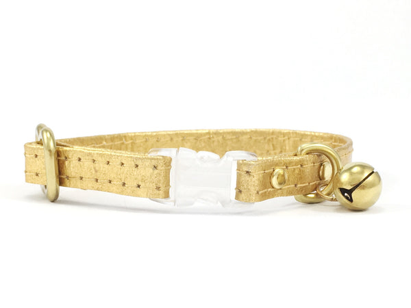 Gold Breakaway Safety Cat Collar in Piñatex With Solid Brass Bell