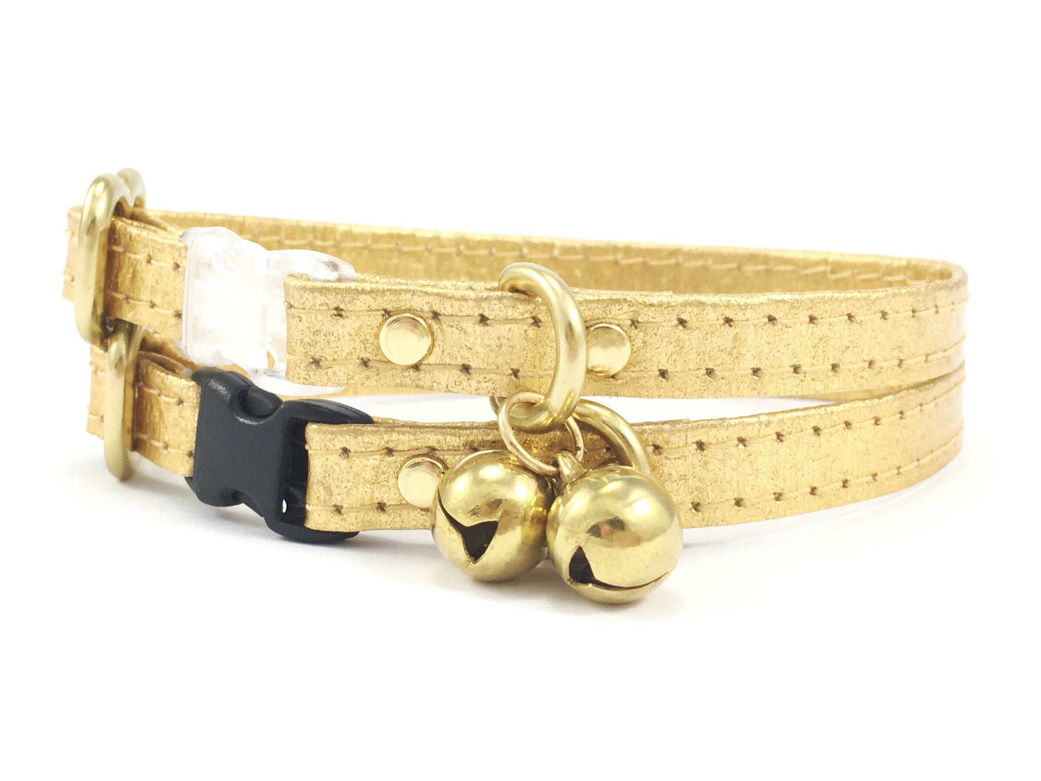 Gold Breakaway Safety Cat Collar in Piñatex With Solid Brass Bell