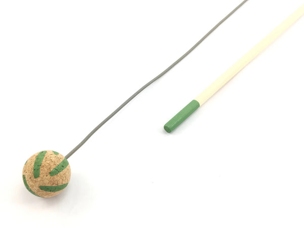 Interactive exercise cat teaser wand toy with eco friendly and natural cork ball and solid wood stick, made in the UK