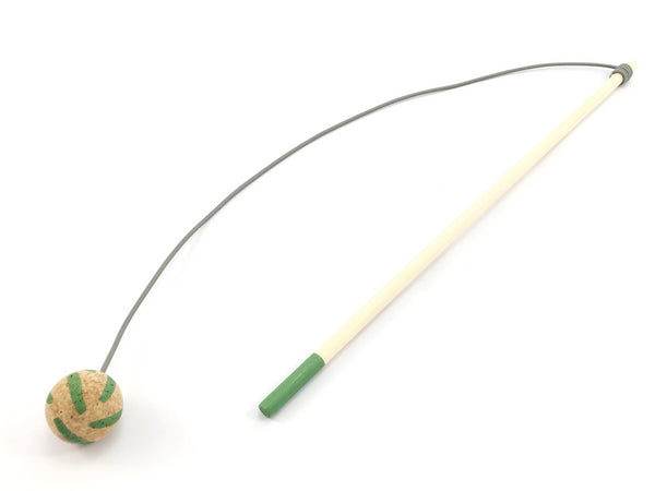 Luxury interactive cat dancer wand toy in unusual green stripes design, handmade in the UK