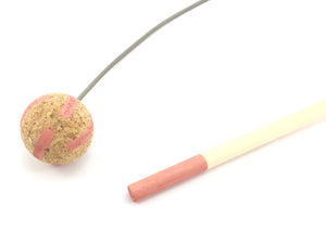 Cat Teaser Wand Toy - Pink Stripes Cork Ball With Solid Wood Stick