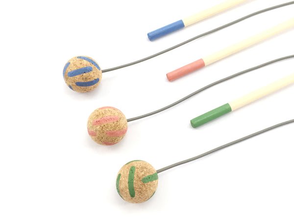 Cat Teaser Wand Toy - Pink Stripes Cork Ball With Solid Wood Stick